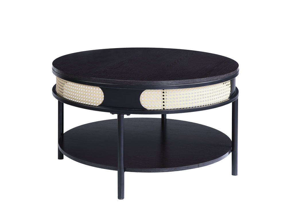 Black Wood And Metal Round Coffee Table With Shelf By Homeroots | Coffee Tables | Modishstore - 2