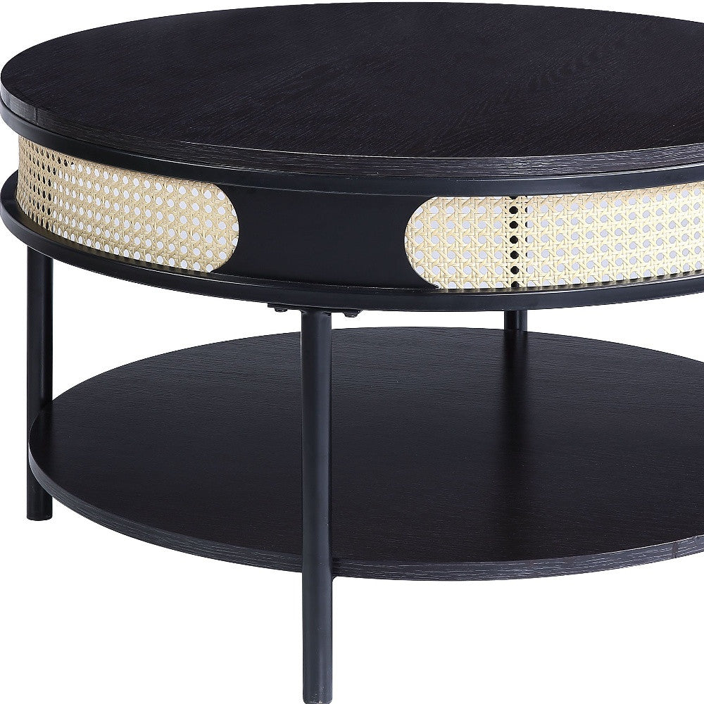 Black Wood And Metal Round Coffee Table With Shelf By Homeroots | Coffee Tables | Modishstore - 3