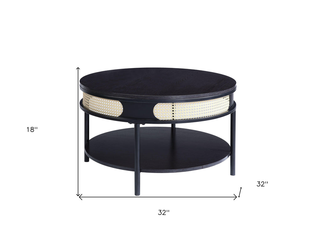 Black Wood And Metal Round Coffee Table With Shelf By Homeroots | Coffee Tables | Modishstore - 4