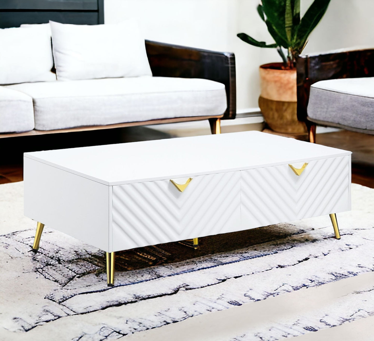 White Wood And Metal Coffee Table With Four Drawers By Homeroots | Coffee Tables | Modishstore - 1