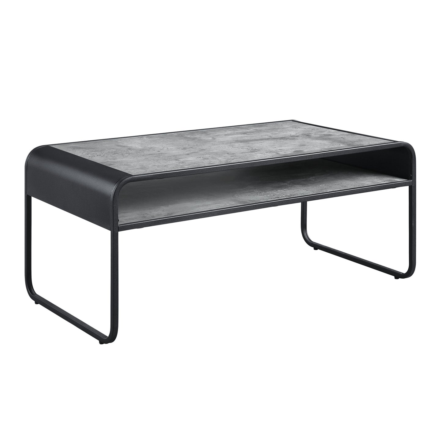 Gray and Black Concrete And Metal Sled Coffee Table With Shelf By Homeroots | Coffee Tables | Modishstore - 3