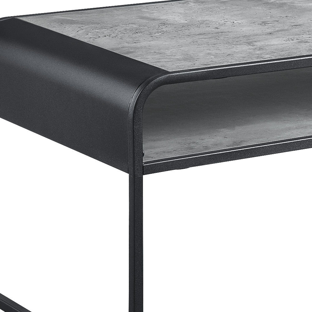Gray and Black Concrete And Metal Sled Coffee Table With Shelf By Homeroots | Coffee Tables | Modishstore - 4