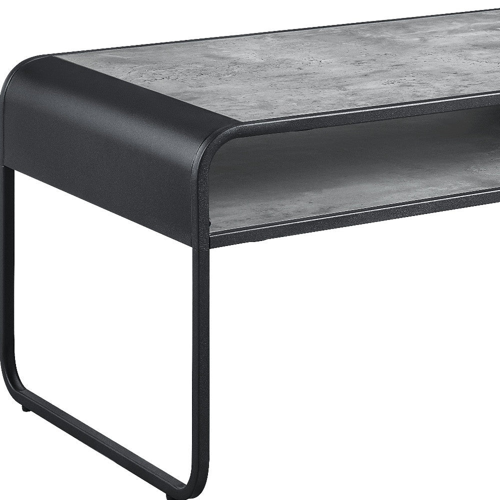 Gray and Black Concrete And Metal Sled Coffee Table With Shelf By Homeroots | Coffee Tables | Modishstore - 5