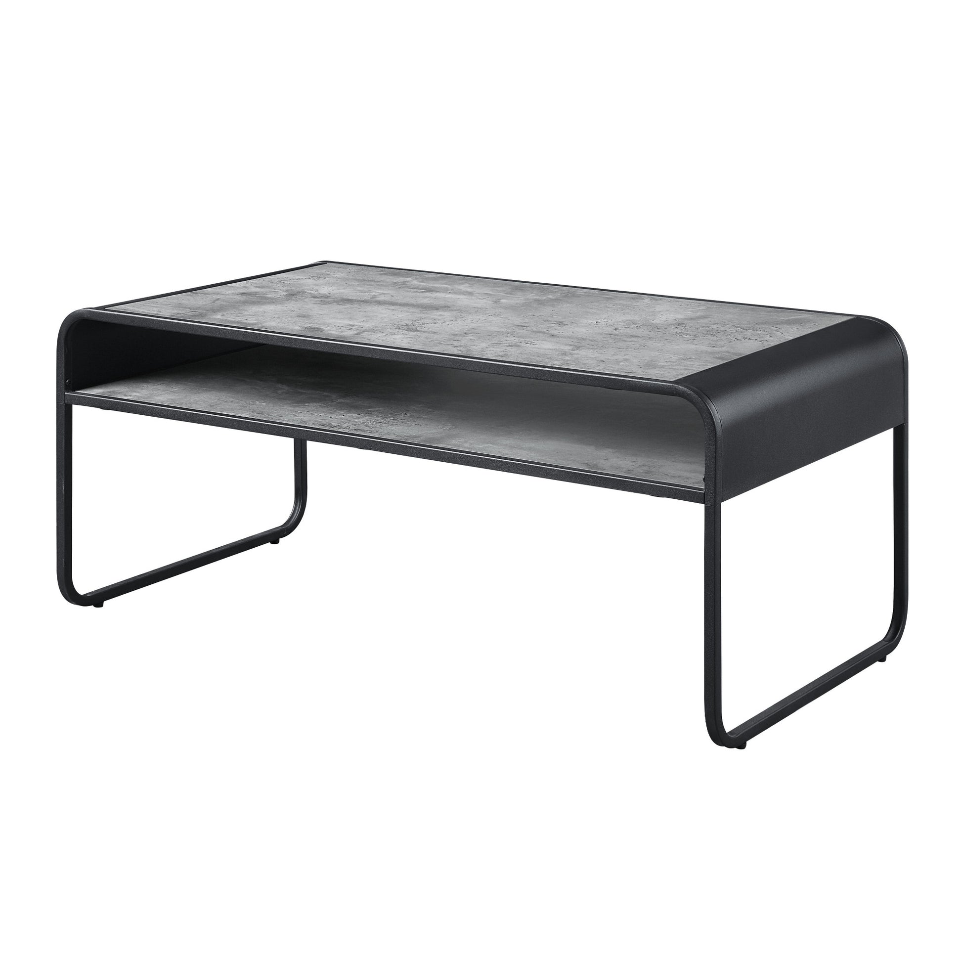 Gray and Black Concrete And Metal Sled Coffee Table With Shelf By Homeroots | Coffee Tables | Modishstore - 2