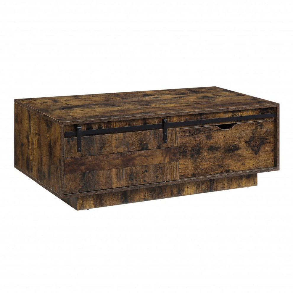 Brown and Black Melamine Veneer And Wood Coffee Table With Drawer And Shelf By Homeroots | Coffee Tables | Modishstore - 2