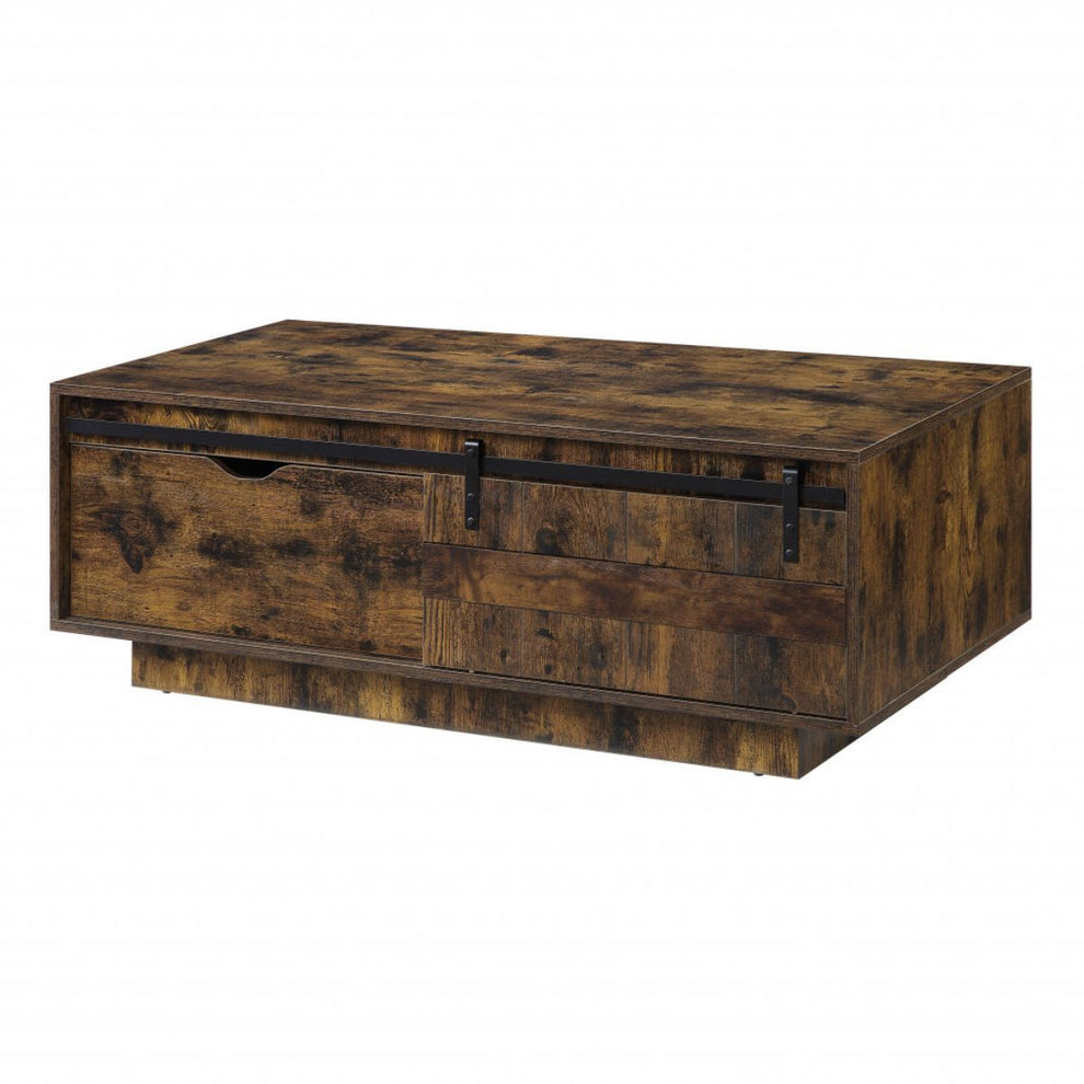 Brown and Black Melamine Veneer And Wood Coffee Table With Drawer And Shelf By Homeroots | Coffee Tables | Modishstore - 3