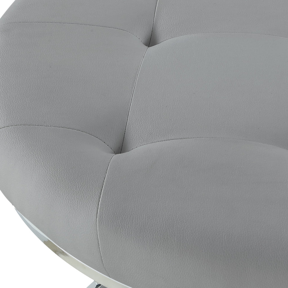 Set of Two Gray Faux Leather and Silver Tufted Round Ottomans By Homeroots | Ottomans | Modishstore - 6