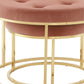 Set of Two Blush Velvet and Gold Tufted Round Ottoman By Homeroots | Ottomans | Modishstore - 6