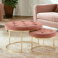 Set of Two Blush Velvet and Gold Tufted Round Ottoman By Homeroots | Ottomans | Modishstore - 1