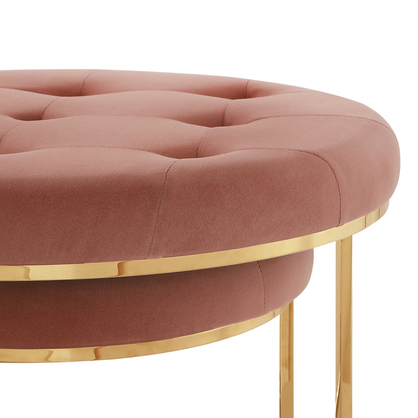 Set of Two Blush Velvet and Gold Tufted Round Ottoman By Homeroots | Ottomans | Modishstore - 3