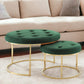 Set of Two Green Velvet and Gold Tufted Round Ottomans By Homeroots | Ottomans | Modishstore - 1