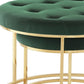 Set of Two Green Velvet and Gold Tufted Round Ottomans By Homeroots | Ottomans | Modishstore - 8