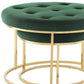 Set of Two Green Velvet and Gold Tufted Round Ottomans By Homeroots | Ottomans | Modishstore - 7