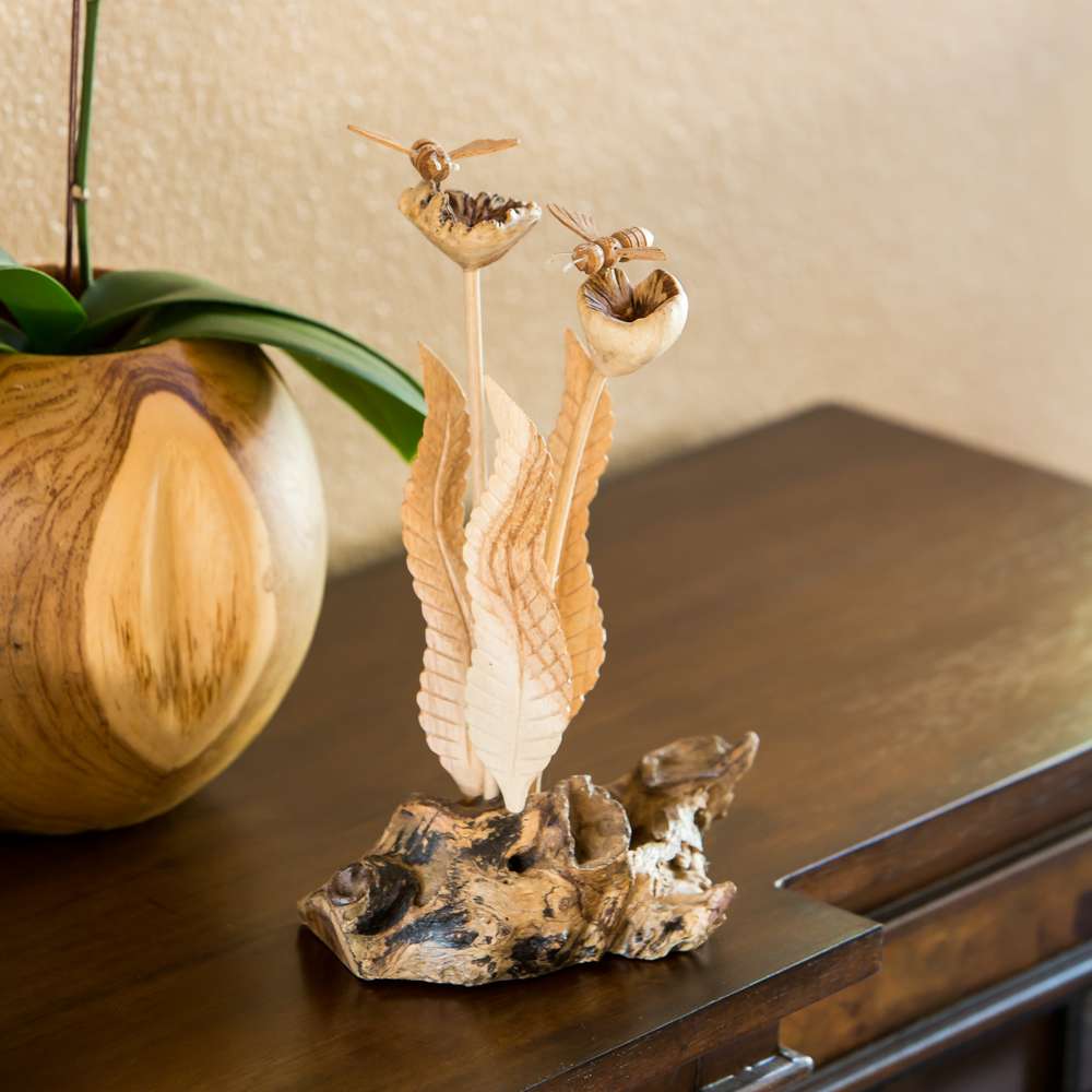 Parasite Bees on Flowers Set of 4 By Garden Age Supply | Sculptures | Modishstore - 1