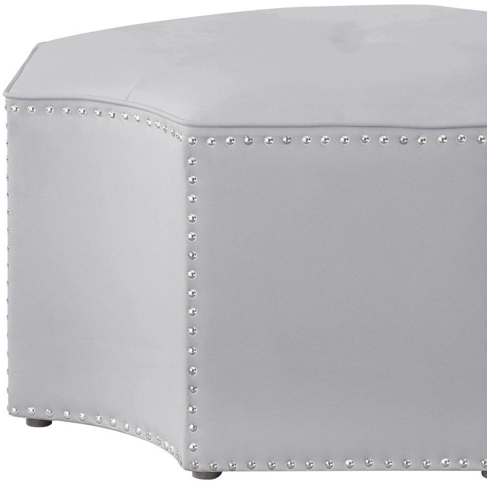 Silver Faux Leather Tufted Octagonal Cocktail Ottoman By Homeroots | Ottomans | Modishstore - 7