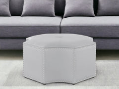 Silver Faux Leather Tufted Octagonal Cocktail Ottoman By Homeroots