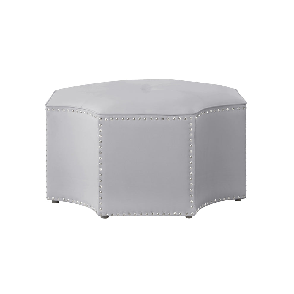 Silver Faux Leather Tufted Octagonal Cocktail Ottoman By Homeroots | Ottomans | Modishstore - 2