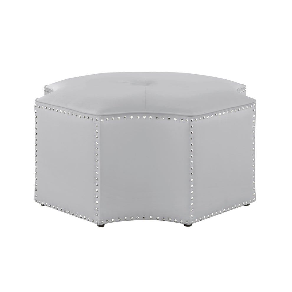 Silver Faux Leather Tufted Octagonal Cocktail Ottoman By Homeroots | Ottomans | Modishstore - 4