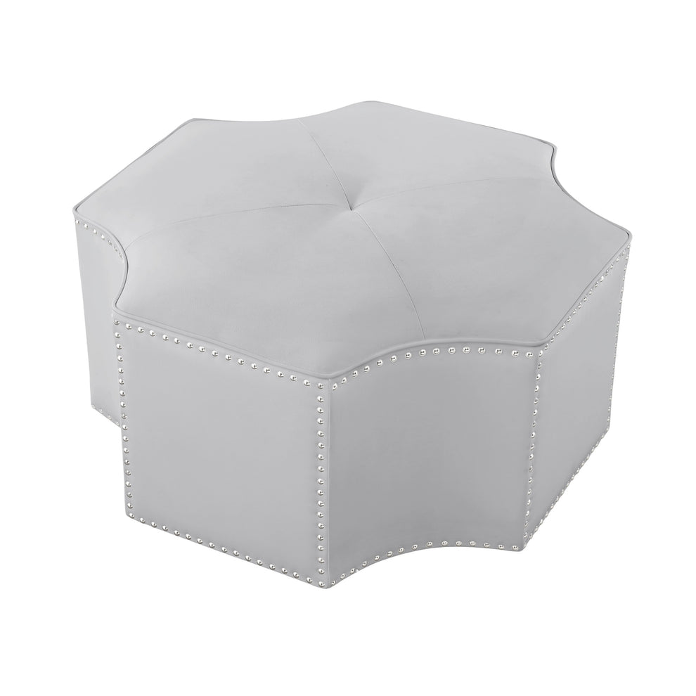 Silver Faux Leather Tufted Octagonal Cocktail Ottoman By Homeroots | Ottomans | Modishstore - 5