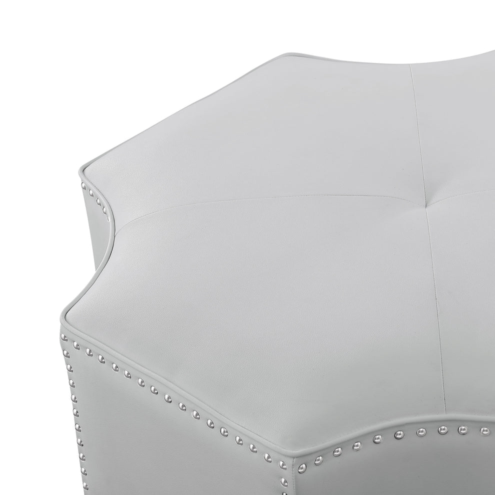 Silver Faux Leather Tufted Octagonal Cocktail Ottoman By Homeroots | Ottomans | Modishstore - 3
