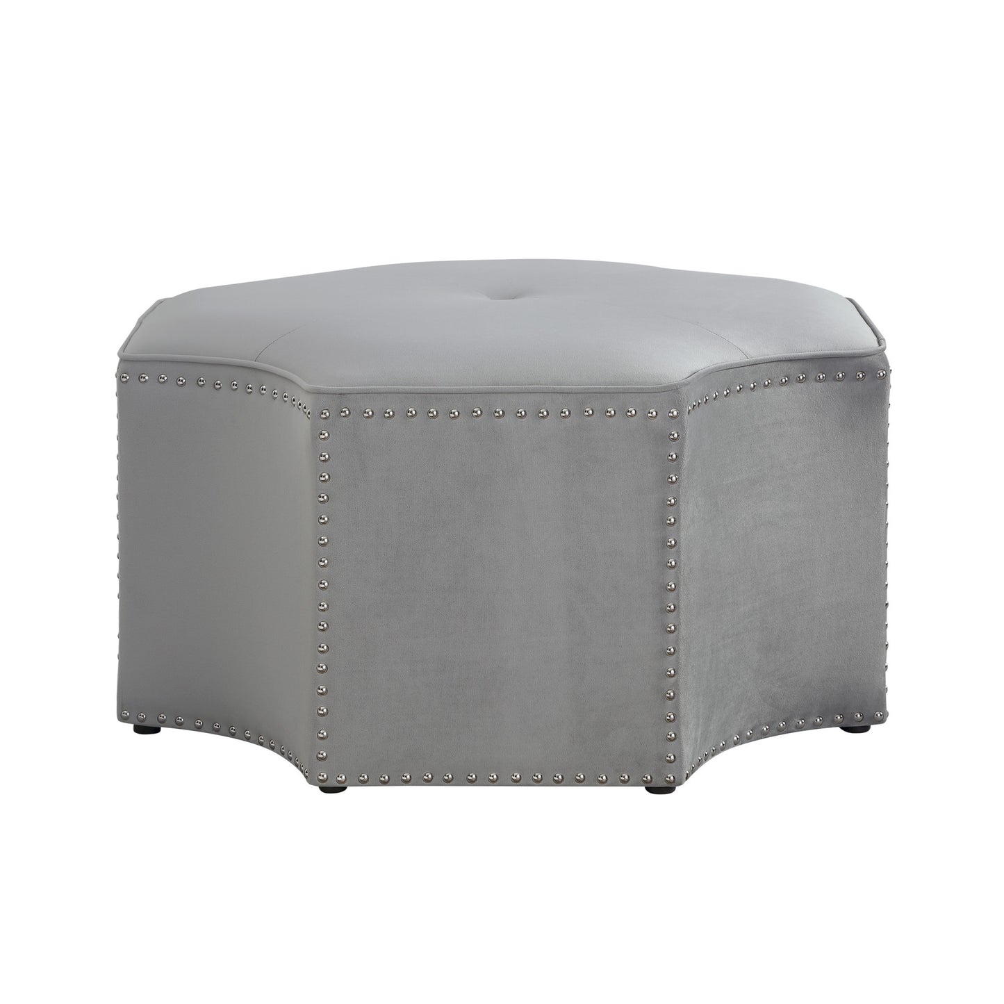 Gray Velvet Tufted Octagonal Cocktail Ottoman By Homeroots | Ottomans | Modishstore - 6