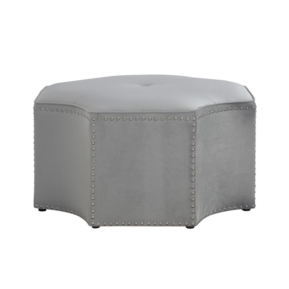 Gray Velvet Tufted Octagonal Cocktail Ottoman By Homeroots | Ottomans | Modishstore - 6