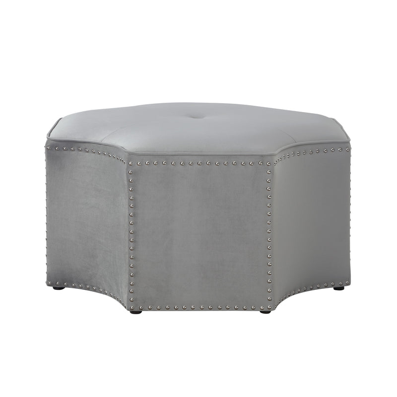 Gray Velvet Tufted Octagonal Cocktail Ottoman By Homeroots | Ottomans | Modishstore - 1
