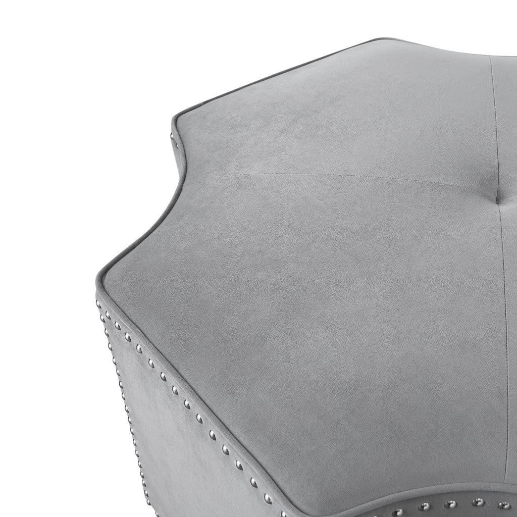 Gray Velvet Tufted Octagonal Cocktail Ottoman By Homeroots | Ottomans | Modishstore - 7
