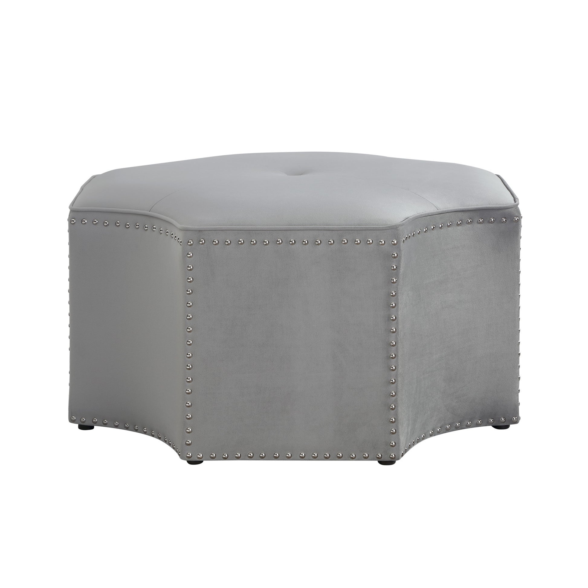 Gray Velvet Tufted Octagonal Cocktail Ottoman By Homeroots | Ottomans | Modishstore - 3