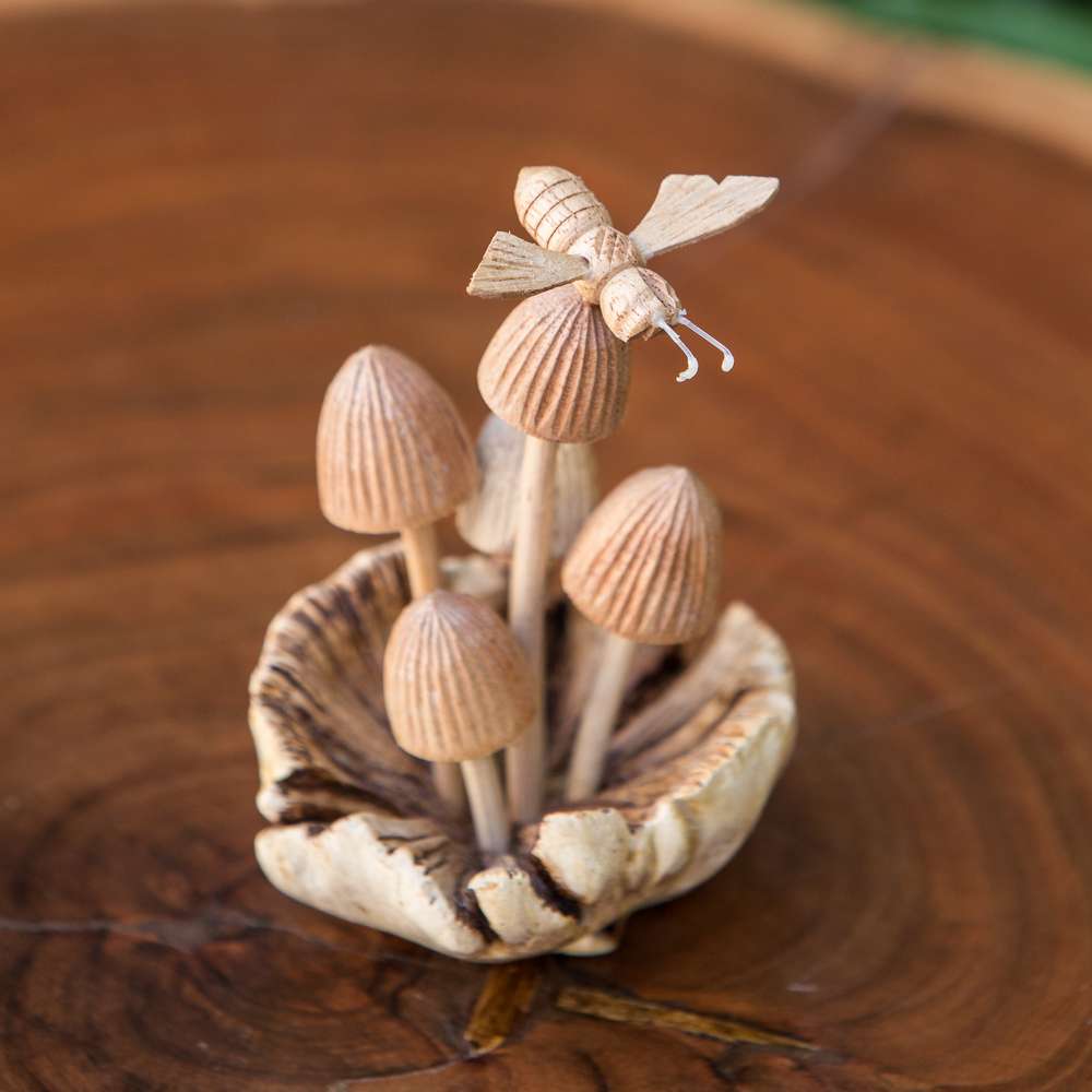 Parasite Bee on Mushrooms Set of 4 By Garden Age Supply | Sculptures | Modishstore - 1