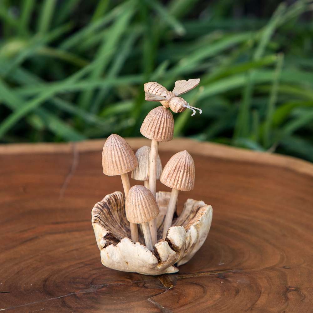 Parasite Bee on Mushrooms Set of 4 By Garden Age Supply