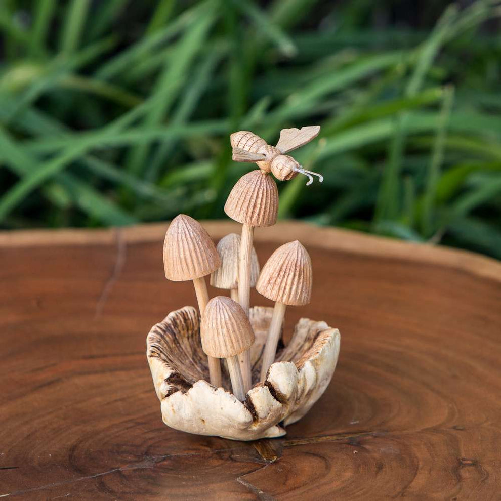 Parasite Bee on Mushrooms Set of 4 By Garden Age Supply | Sculptures | Modishstore - 2