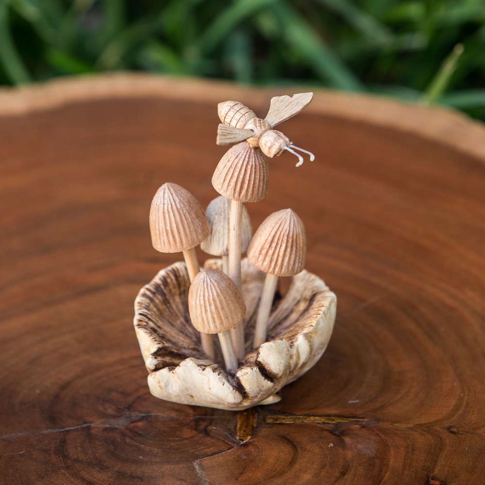 Parasite Bee on Mushrooms Set of 4 By Garden Age Supply