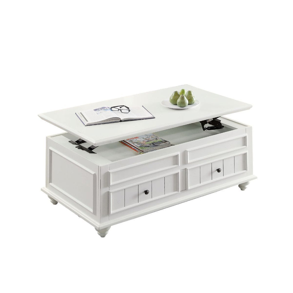 White Wood Lift Top Solid Coffee Table With Two Drawers By Homeroots | Coffee Tables | Modishstore - 6