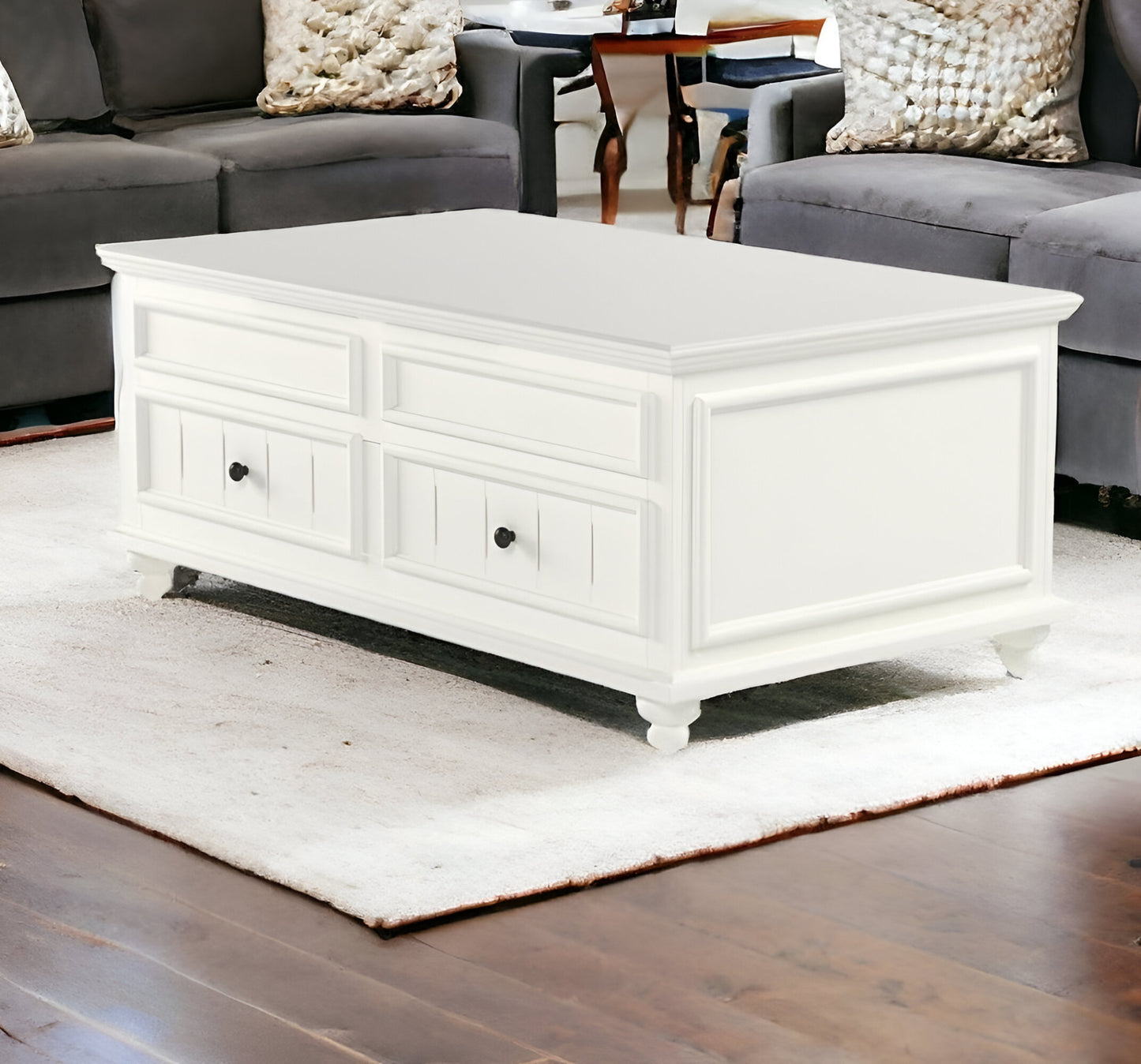 White Wood Lift Top Solid Coffee Table With Two Drawers By Homeroots | Coffee Tables | Modishstore - 2