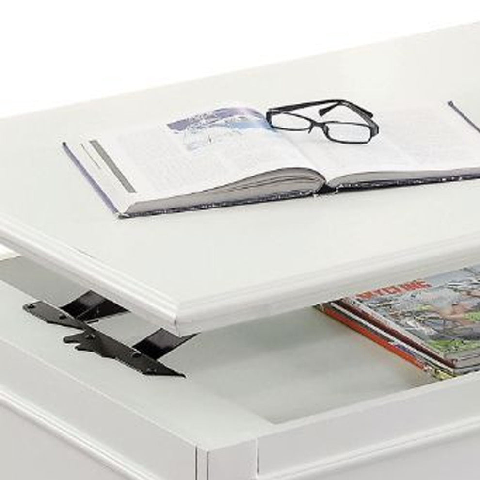 White Wood Lift Top Solid Coffee Table With Two Drawers By Homeroots | Coffee Tables | Modishstore - 7