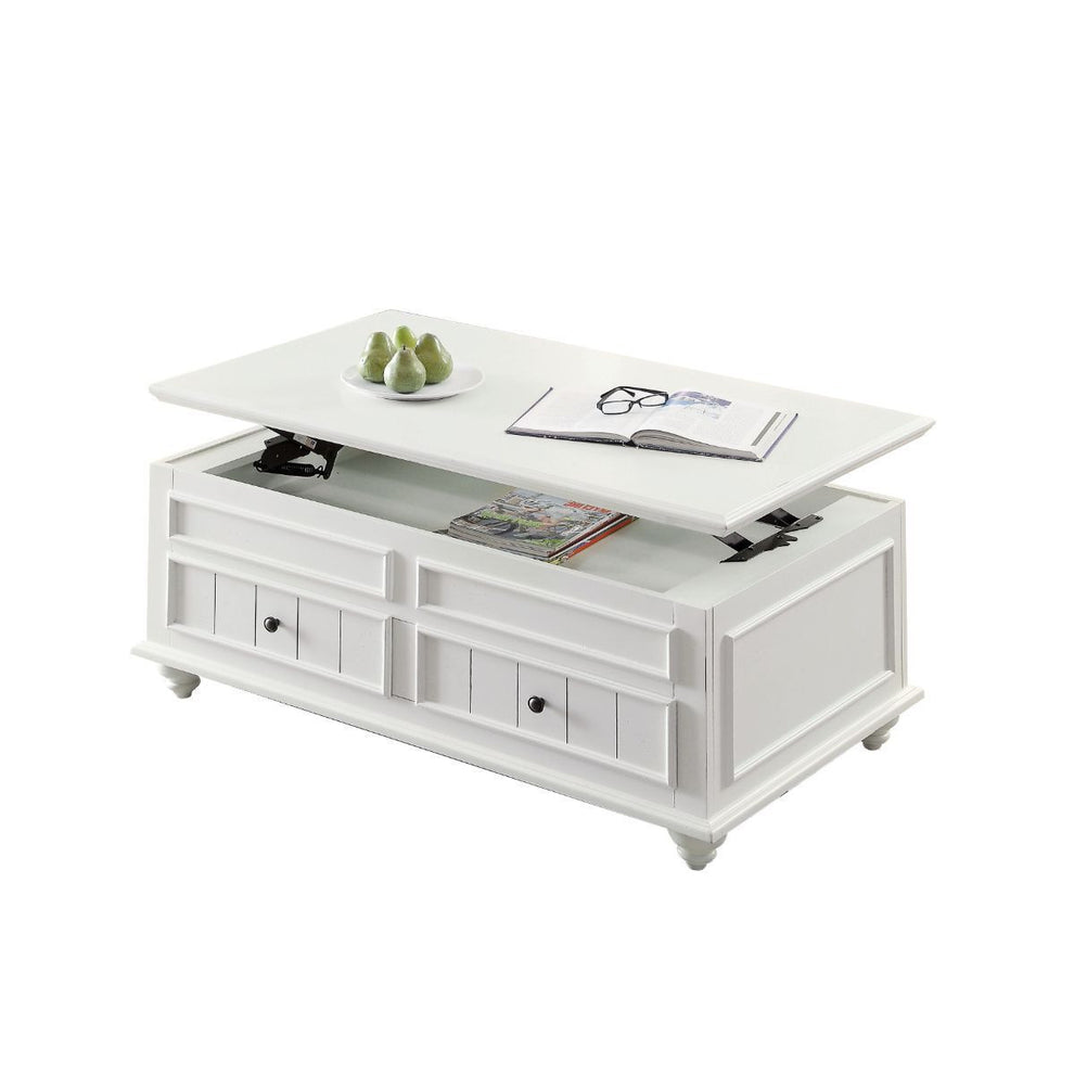 White Wood Lift Top Solid Coffee Table With Two Drawers By Homeroots | Coffee Tables | Modishstore - 5