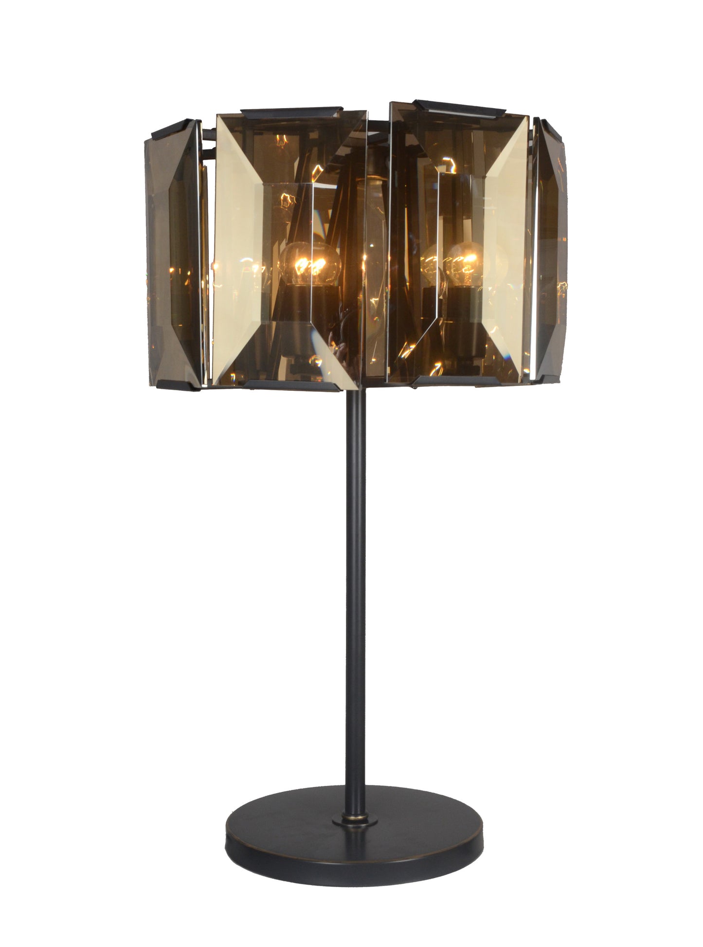Bronze Metal Four Light Cylinder Bedside Table Lamp With Amber Round Shade By Homeroots | Table Lamps | Modishstore - 1