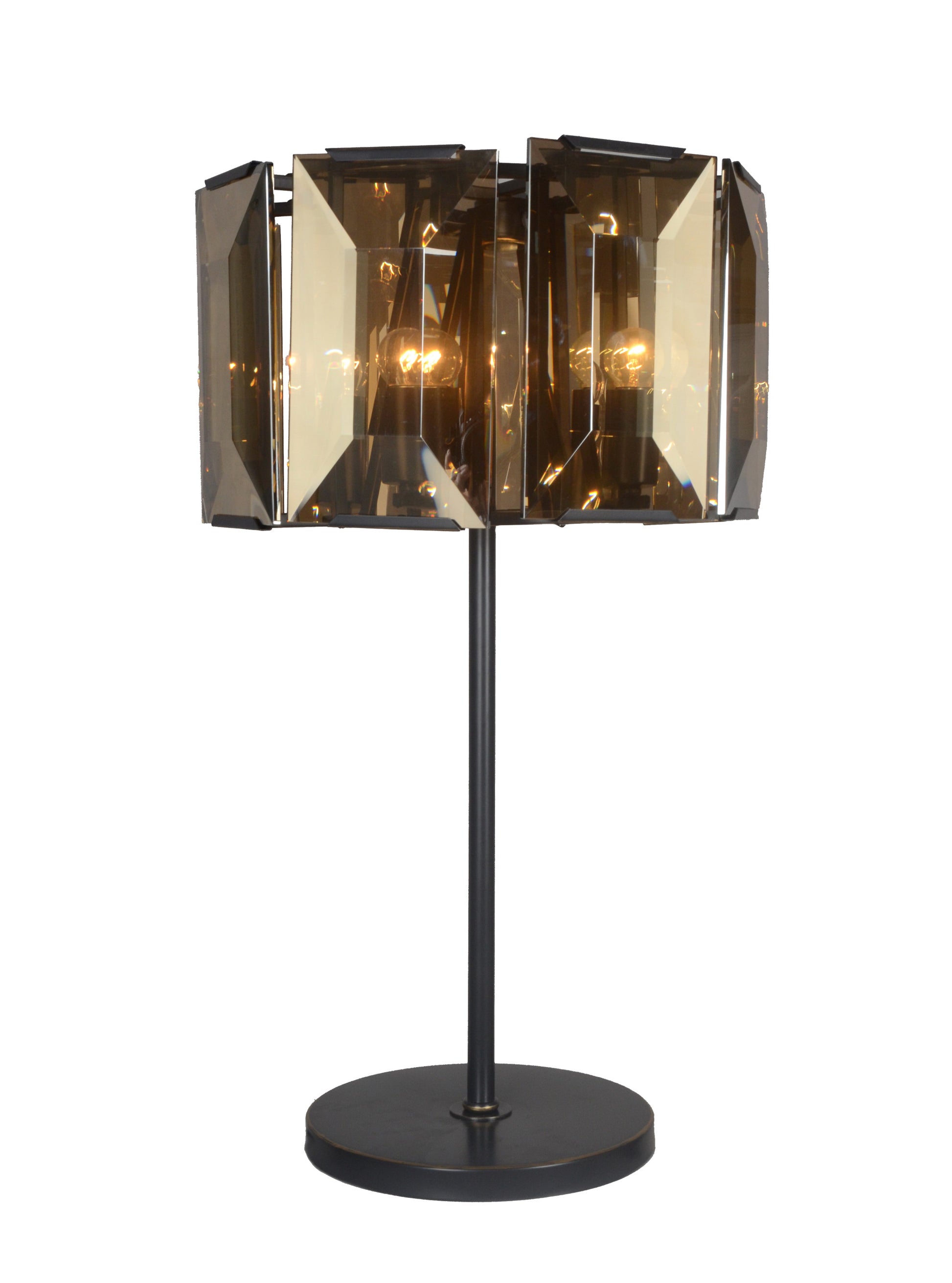 Bronze Metal Four Light Cylinder Bedside Table Lamp With Amber Round Shade By Homeroots | Table Lamps | Modishstore - 1