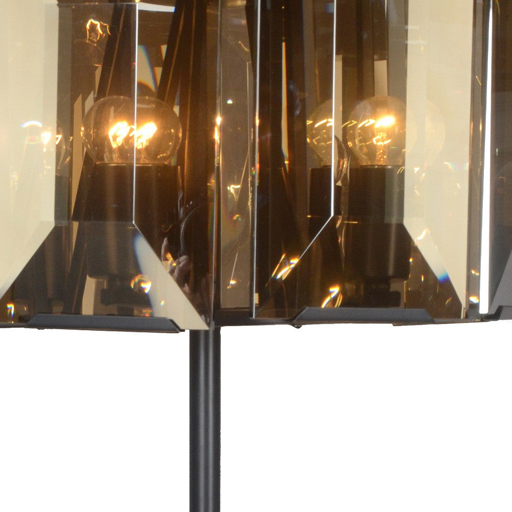 Bronze Metal Four Light Cylinder Bedside Table Lamp With Amber Round Shade By Homeroots | Table Lamps | Modishstore - 3