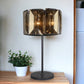 Bronze Metal Four Light Cylinder Bedside Table Lamp With Amber Round Shade By Homeroots | Table Lamps | Modishstore - 2