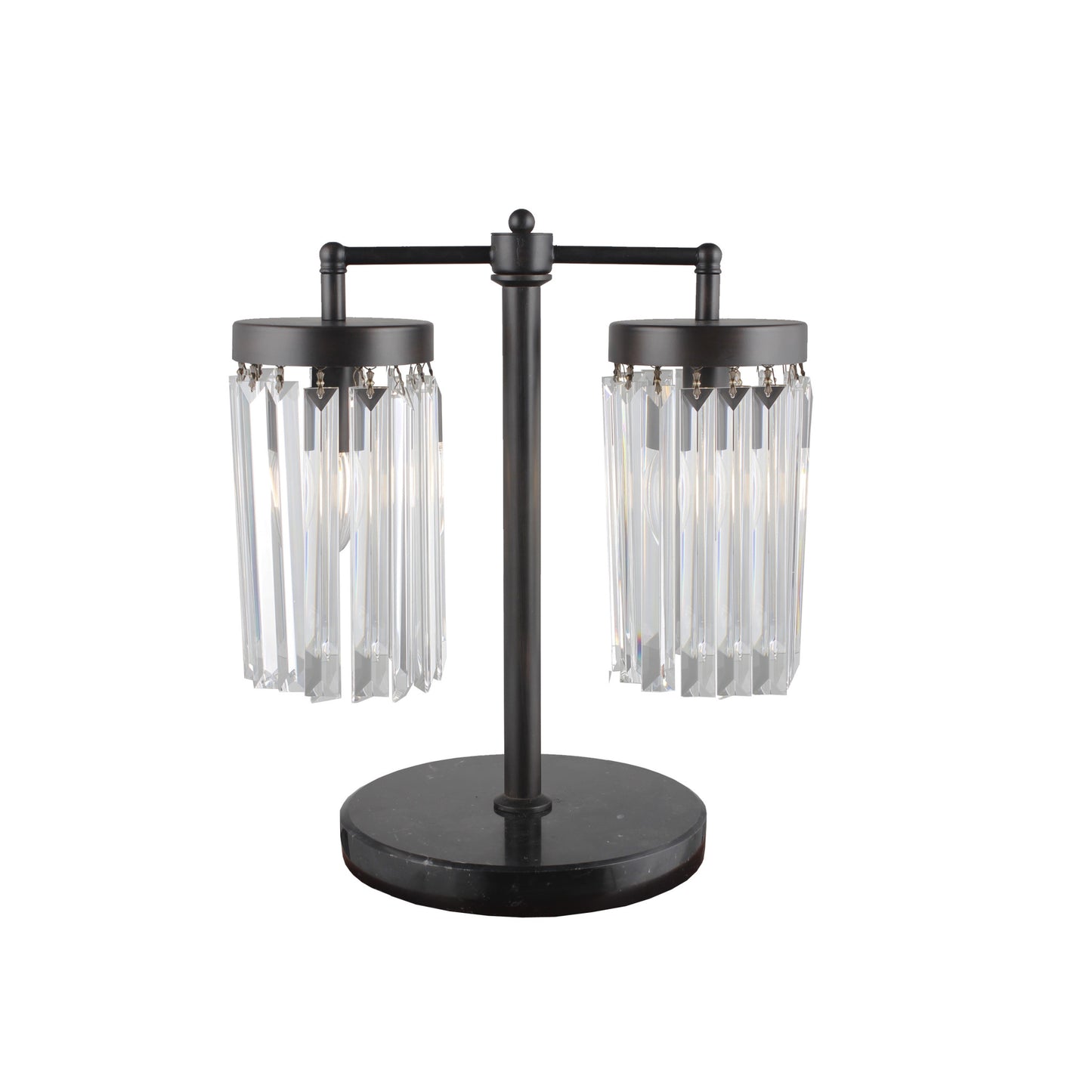 Black Iron Two Light Cylinder Bedside Table Lamp With Clear Cylinder Shade By Homeroots | Table Lamps | Modishstore - 3