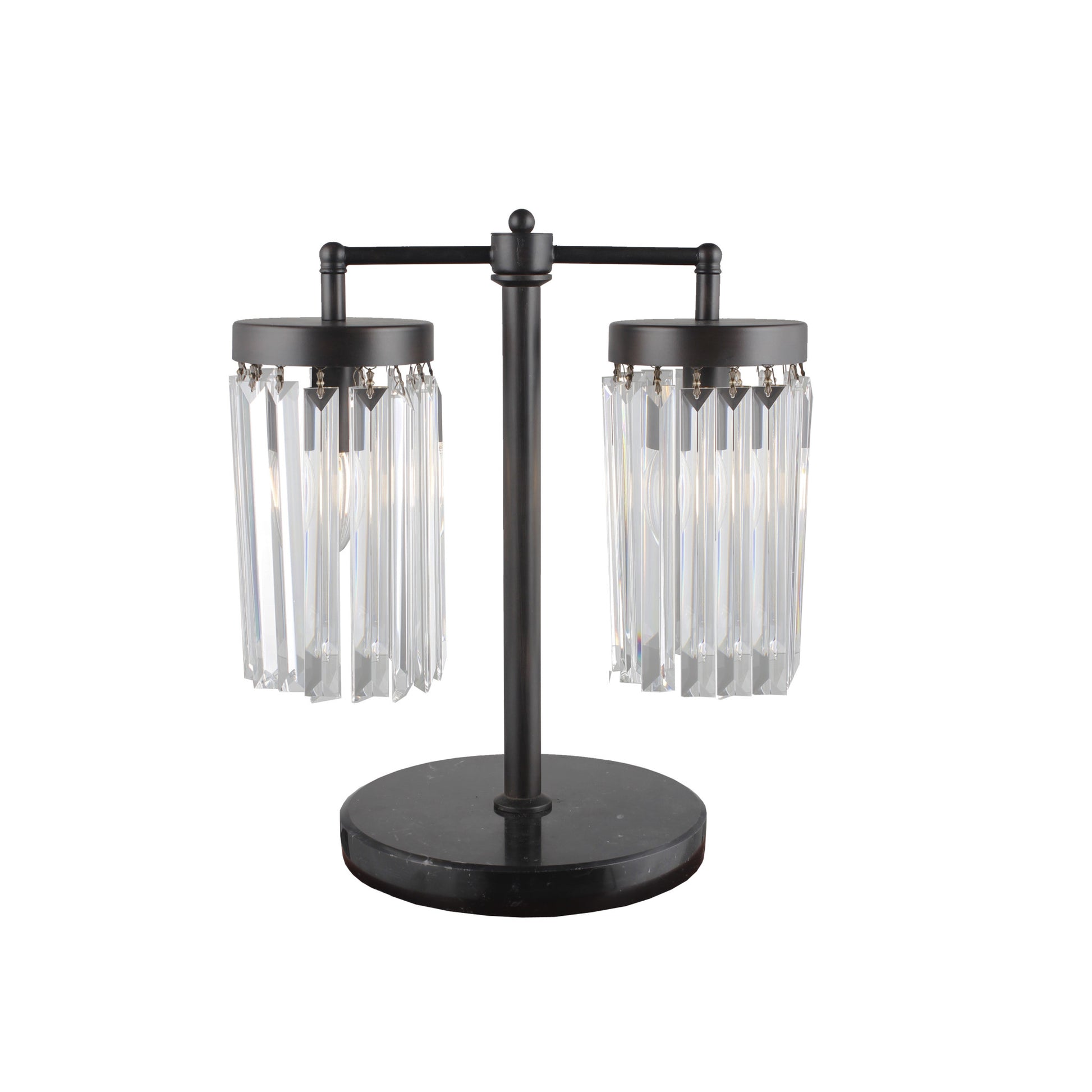 Black Iron Two Light Cylinder Bedside Table Lamp With Clear Cylinder Shade By Homeroots | Table Lamps | Modishstore - 3