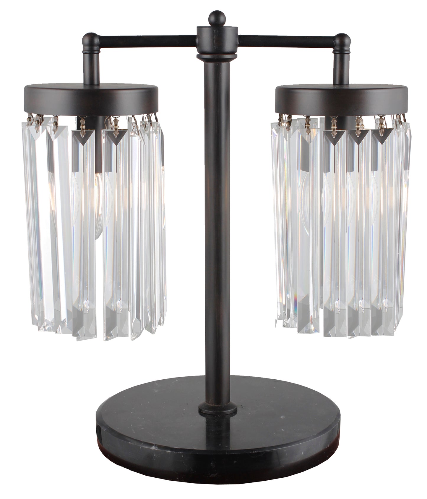 Black Iron Two Light Cylinder Bedside Table Lamp With Clear Cylinder Shade By Homeroots | Table Lamps | Modishstore - 1