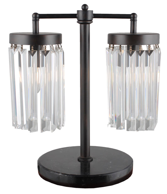 Black Iron Two Light Cylinder Bedside Table Lamp With Clear Cylinder Shade By Homeroots | Table Lamps | Modishstore - 1