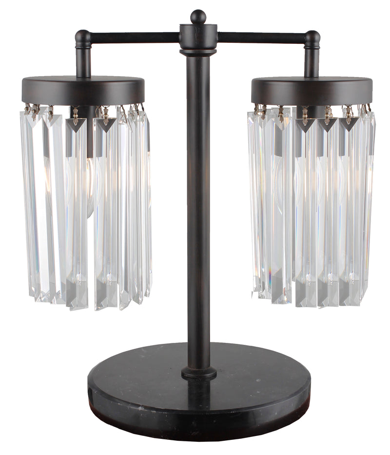 Black Iron Two Light Cylinder Bedside Table Lamp With Clear Cylinder Shade By Homeroots | Table Lamps | Modishstore - 1