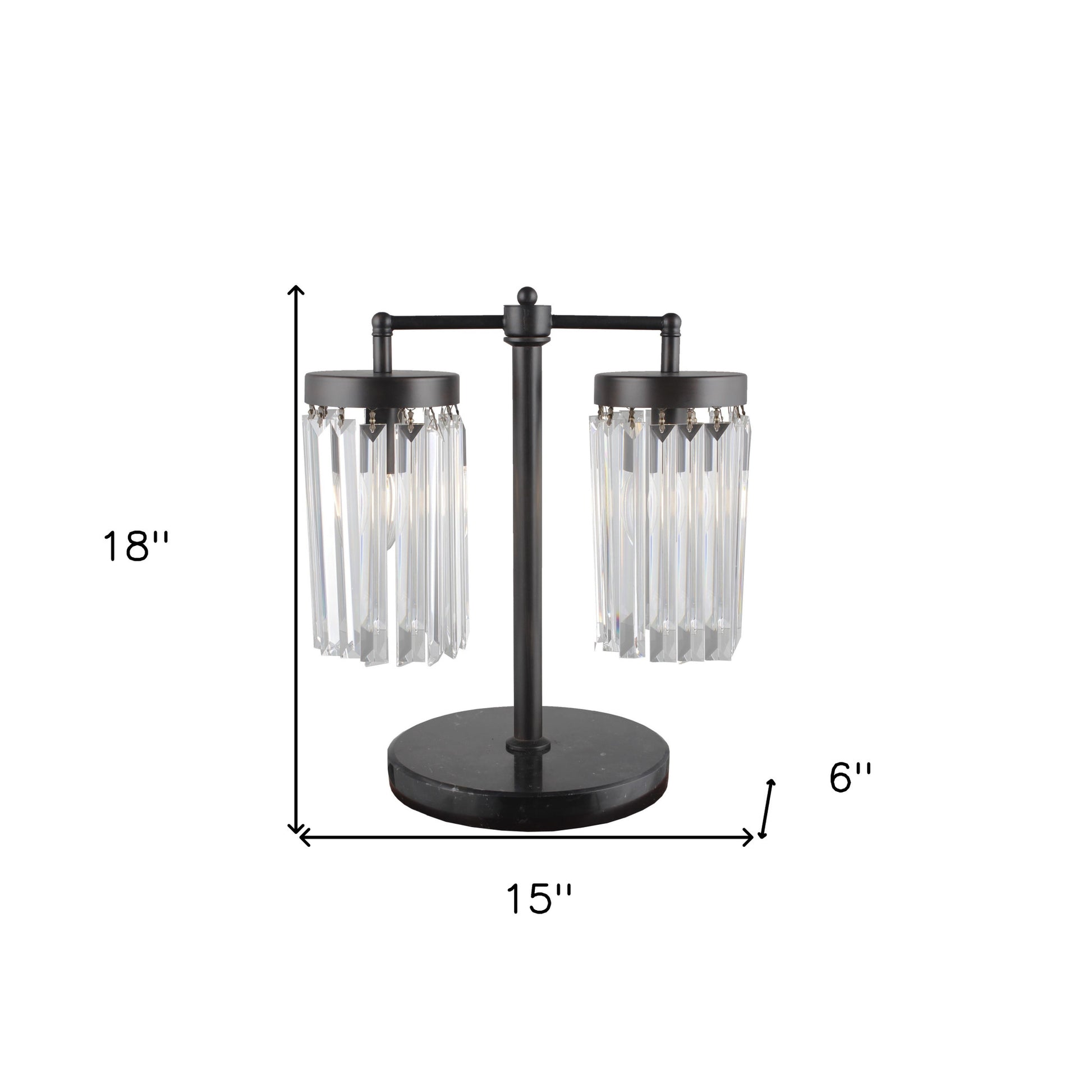 Black Iron Two Light Cylinder Bedside Table Lamp With Clear Cylinder Shade By Homeroots | Table Lamps | Modishstore - 5
