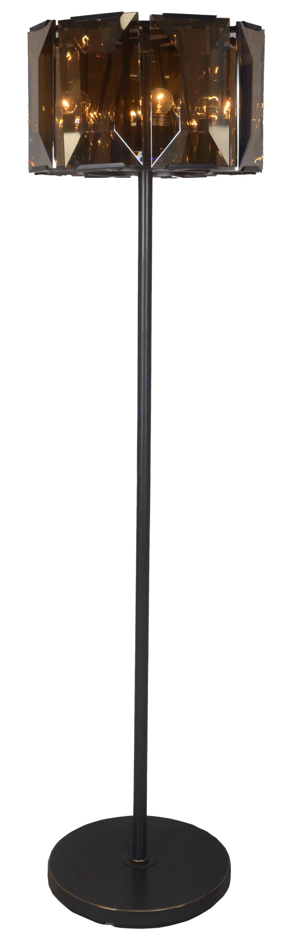 Dark Bronze Floor Lamp With Amber Solid Color Beveled Glass Drum Shade By Homeroots | Floor Lamps | Modishstore - 6