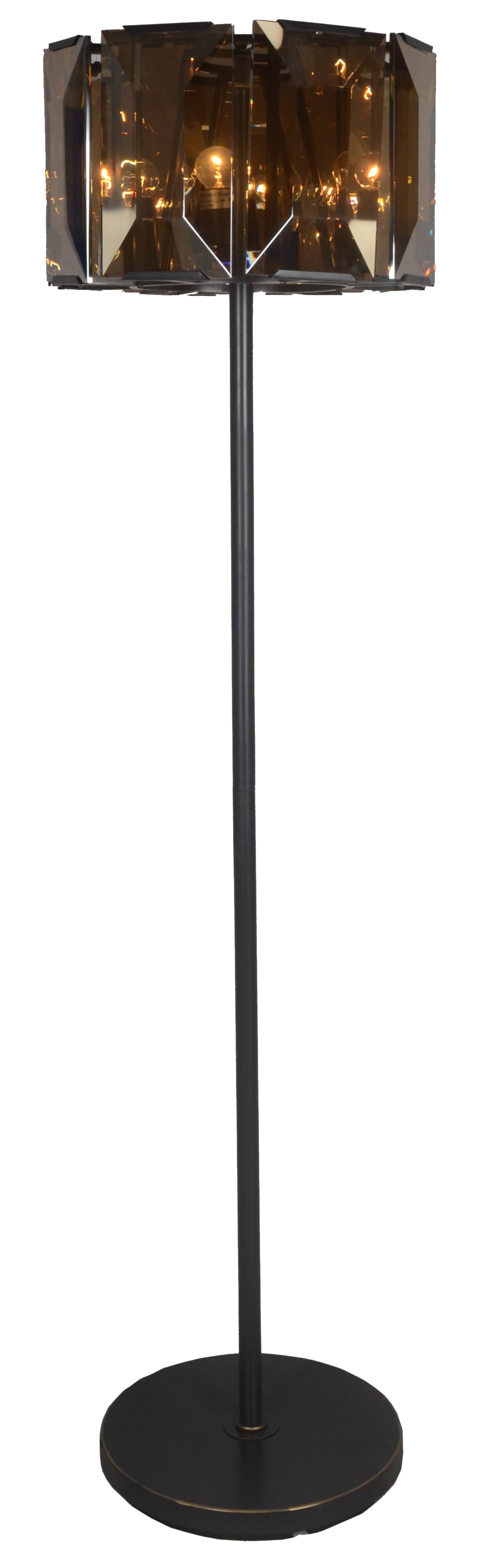Dark Bronze Floor Lamp With Amber Solid Color Beveled Glass Drum Shade By Homeroots | Floor Lamps | Modishstore - 1