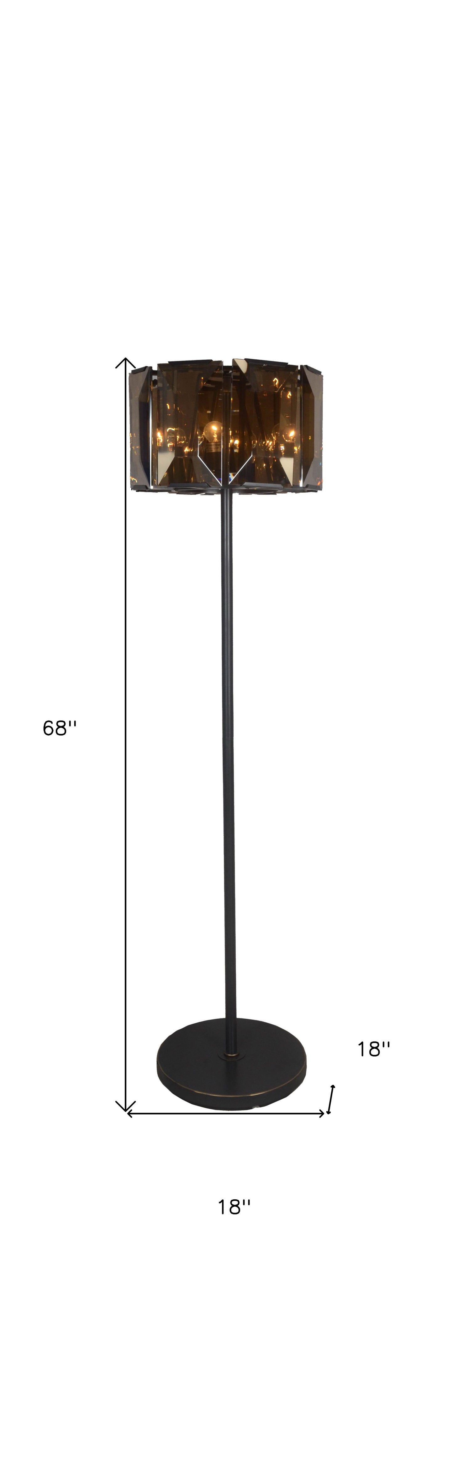 Dark Bronze Floor Lamp With Amber Solid Color Beveled Glass Drum Shade By Homeroots | Floor Lamps | Modishstore - 3